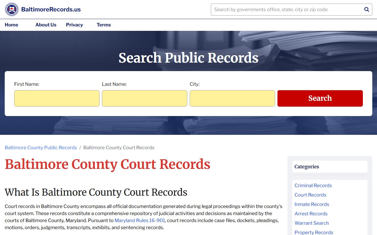 Baltimore County court records access page