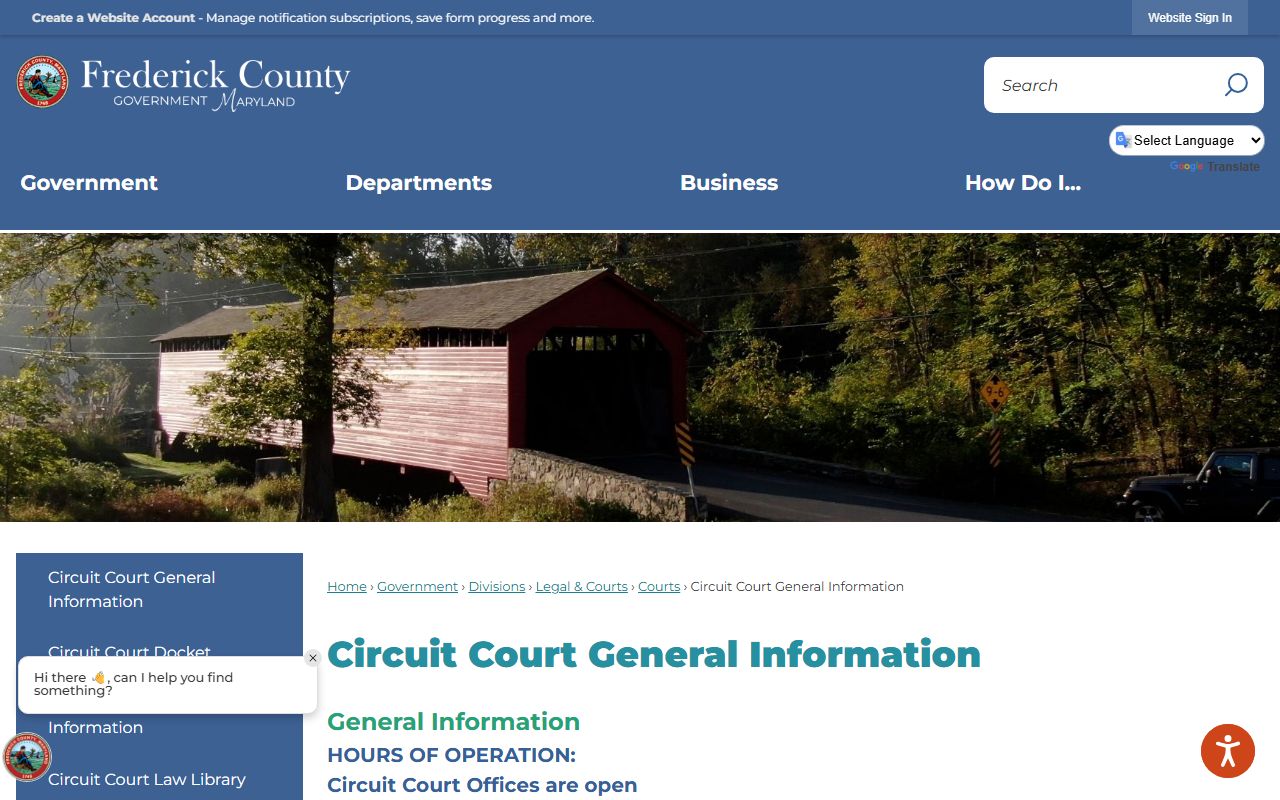 Frederick County Circuit Court general information page