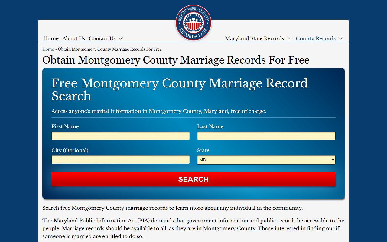 Montgomery County marriage records access page