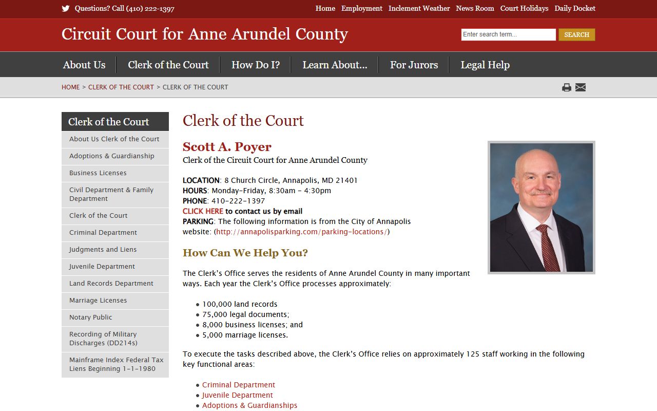Anne Arundel County Circuit Court Clerk's office page
