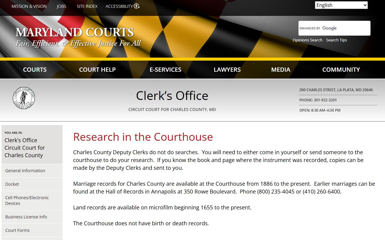 Charles County historical records and research information page