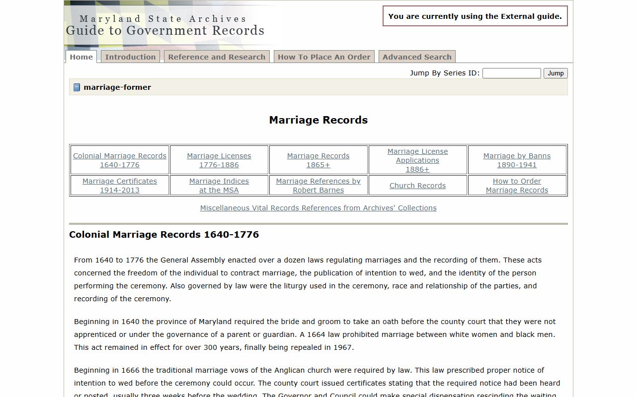 Maryland State Archives marriage records guide