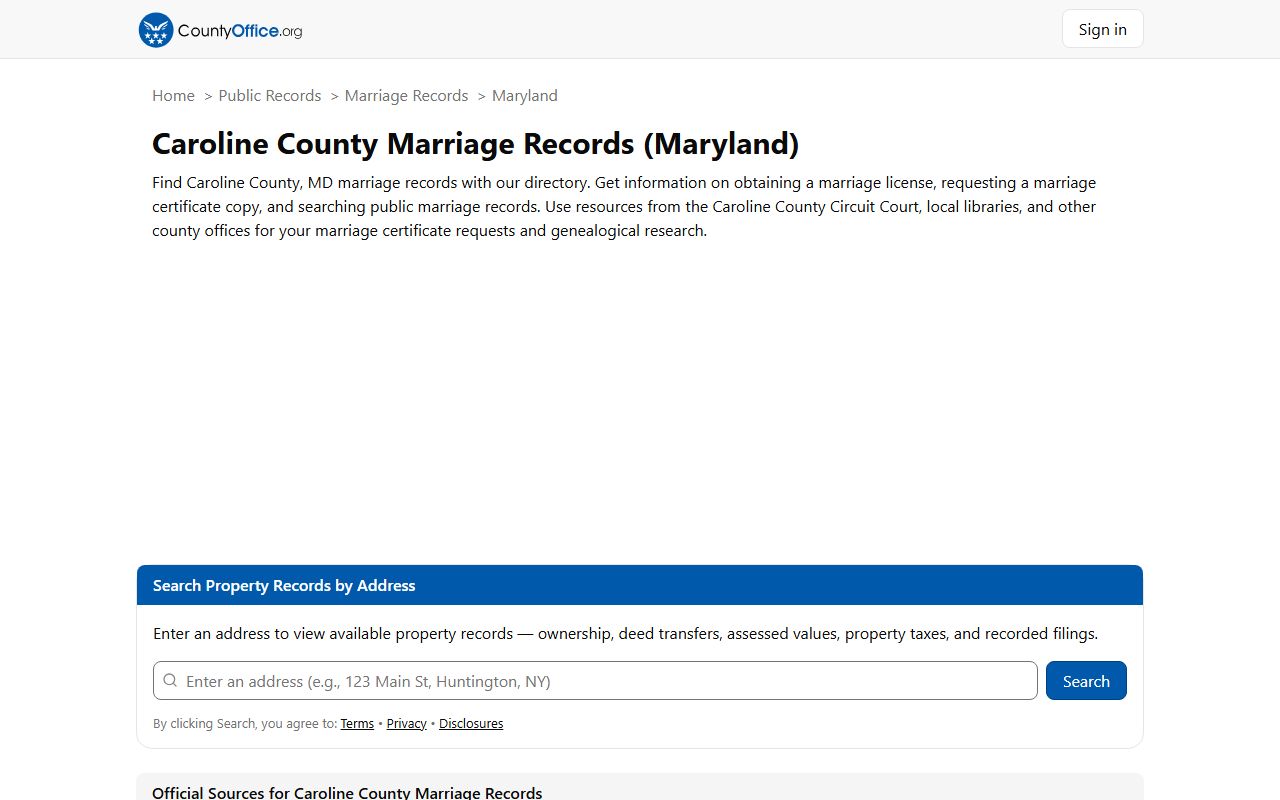 CountyOffice Caroline County marriage records resource