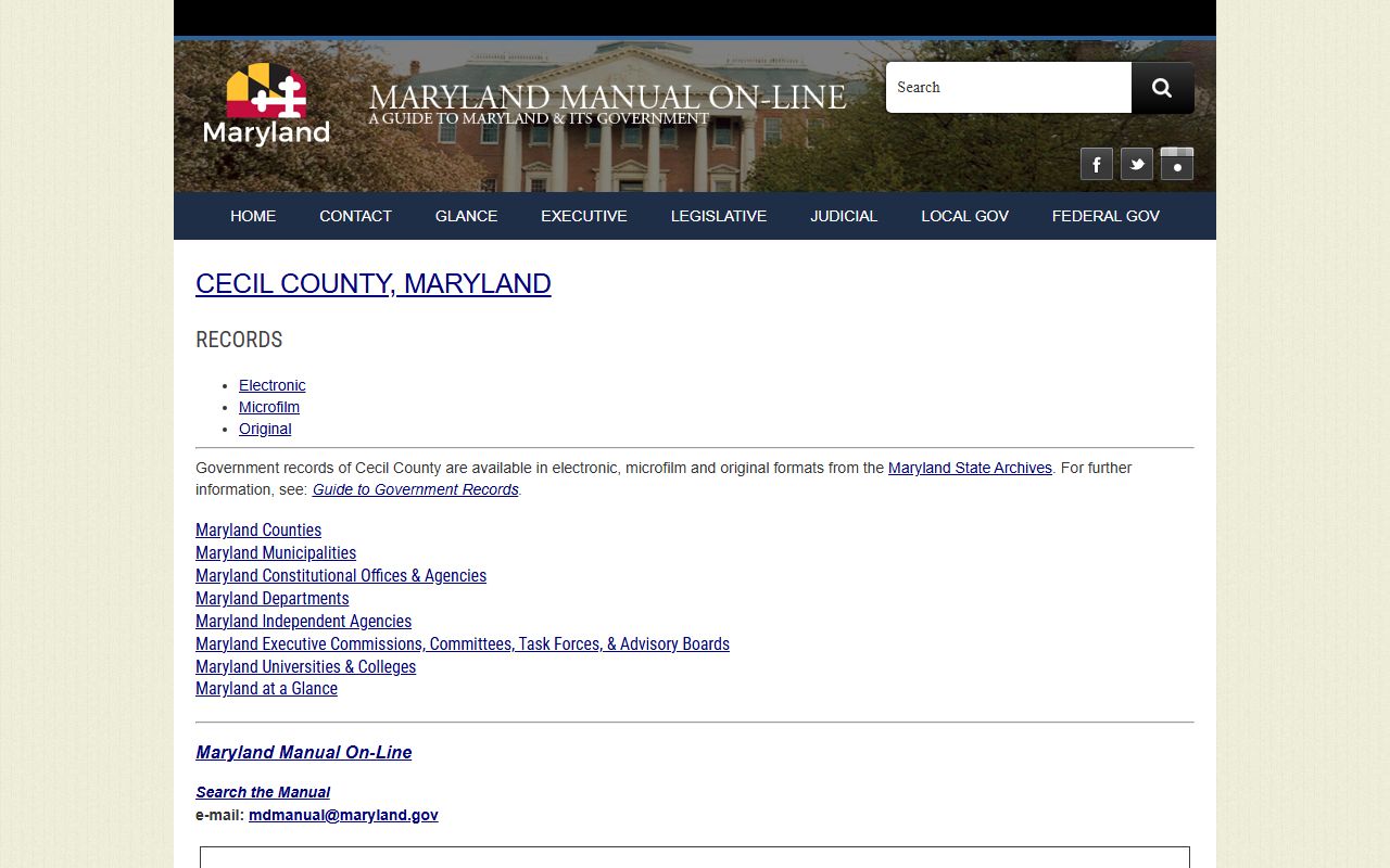 Maryland State Archives Cecil County records listing