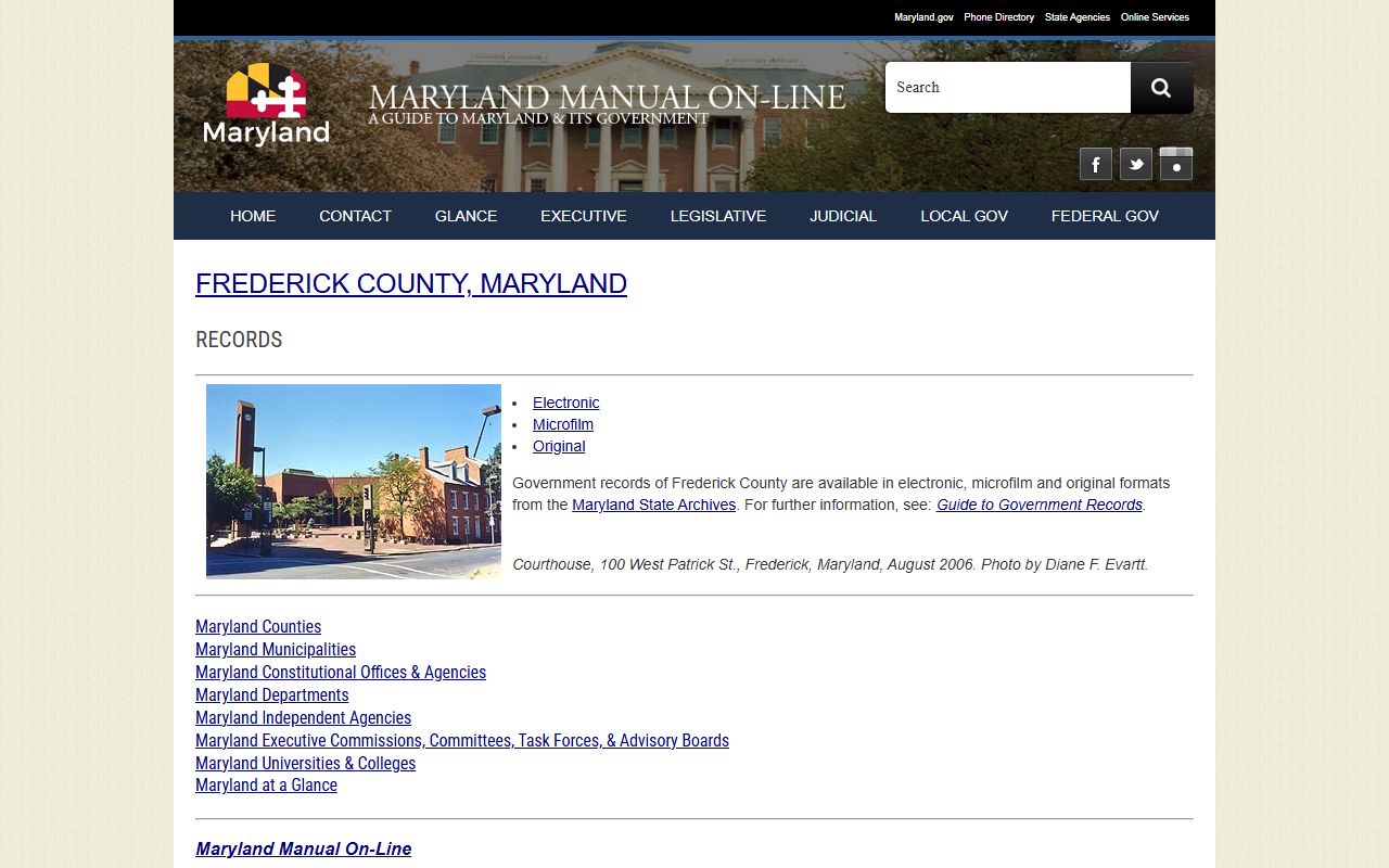 Maryland State Archives Frederick County records page
