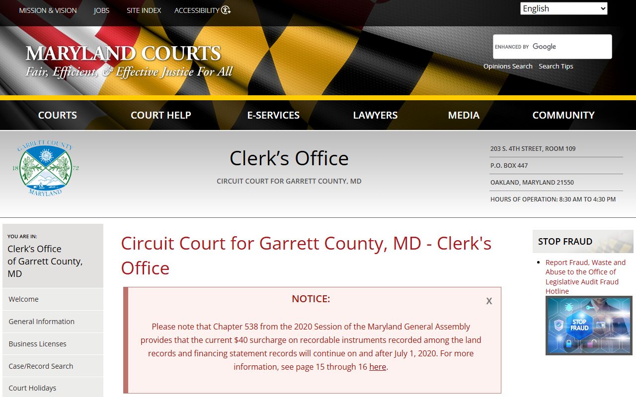 Garrett County Circuit Court marriage license page
