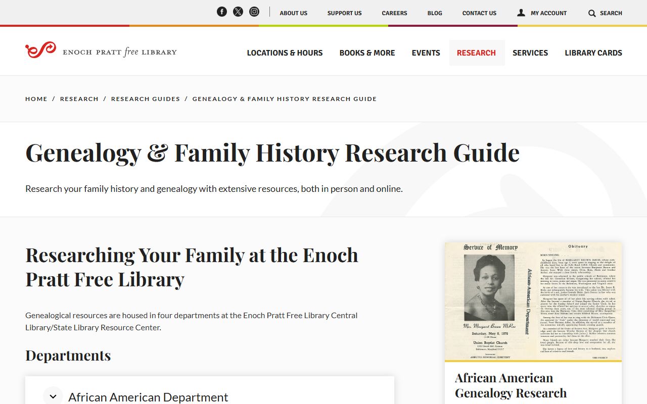 Enoch Pratt Free Library genealogy and family history research resources